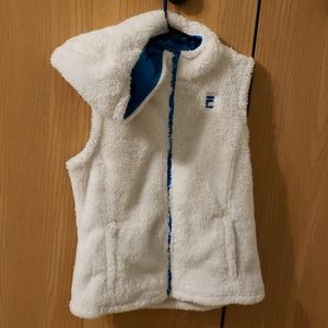 White furry vest with hood